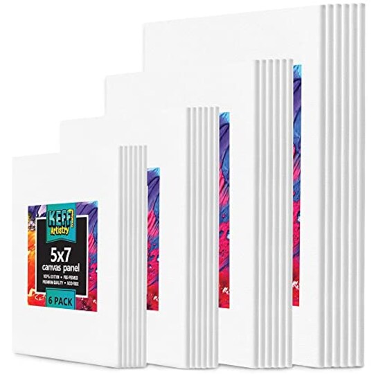 KEFF; KEFF Canvases for Painting - 24 Pack Art Paint Canvas Panels Set Boards - 5x7, 8x10, 9x12, 11x14 Inches 100% Cotton Primed Painting Supplies for Acrylic, Oil, Tempera & Watercolor Paint; Category:Canvas Tools & Accessories; Image:1